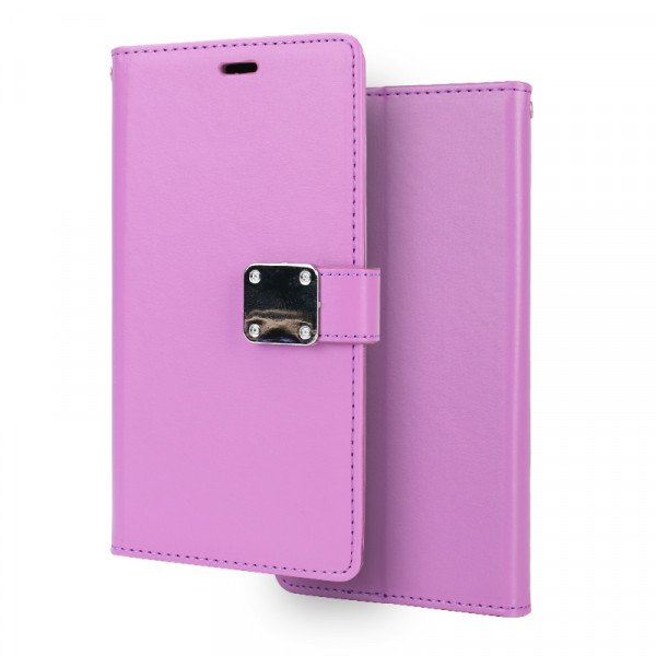 Wholesale iPhone Xr 6.1in Multi Pockets Folio Flip Leather Wallet Case with Strap (Purple)